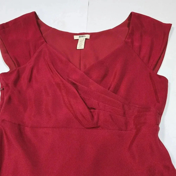J.crew Burgundy Cocktail Dress V-neck Cap Sleeve Impire Waist 100% Silk Size 10 - Picture 5 of 13